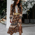 Robe Fleurie Mi-Longue Col Tunisien - Vignette | Dame Fleur
