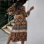 Robe Fleurie Mi-Longue Col Tunisien - Vignette | Dame Fleur