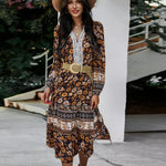 Robe Fleurie Mi-Longue Col Tunisien - Vignette | Dame Fleur