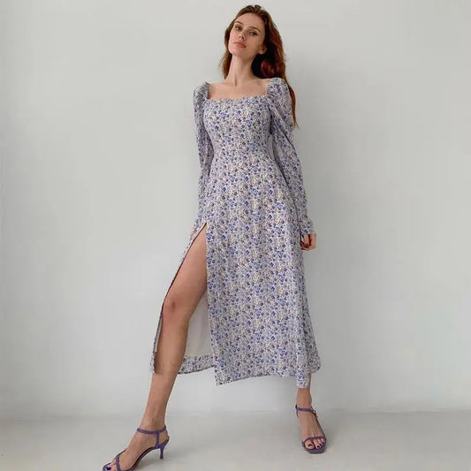 Robe Fleurie Mi-Longue Fendue | Dame Fleur