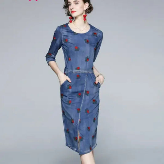 Robe Fleurie Mi-Longue Jean | Dame Fleur