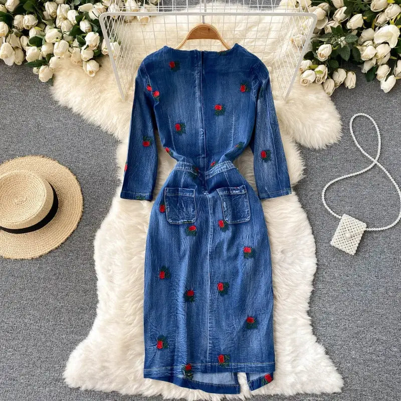 Robe Fleurie Mi-Longue Jean | Dame Fleur