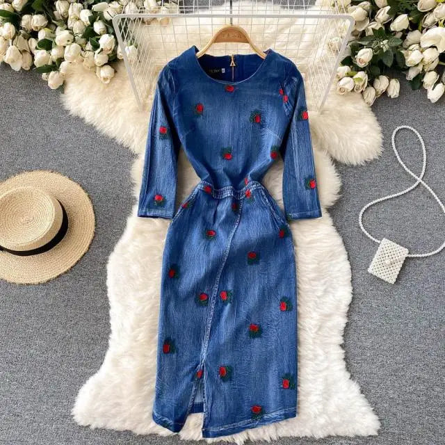 Robe Fleurie Mi-Longue Jean | Dame Fleur