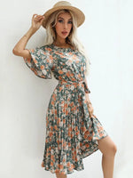 Robe Fleurie Mi-Longue Kaki - Vignette | Dame Fleur