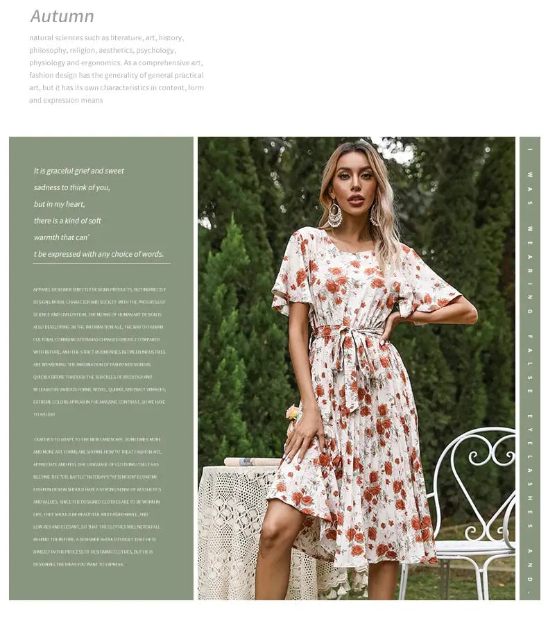 Robe Fleurie Mi-Longue Kaki | Dame Fleur