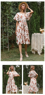 Robe Fleurie Mi-Longue Kaki - Vignette | Dame Fleur