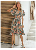 Robe Fleurie Mi-Longue Kaki - Vignette | Dame Fleur