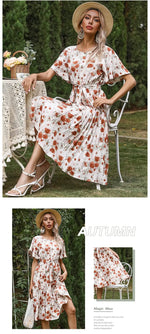 Robe Fleurie Mi-Longue Kaki - Vignette | Dame Fleur
