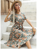 Robe Fleurie Mi-Longue Kaki - Vignette | Dame Fleur