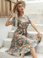 Robe Fleurie Mi-Longue Kaki - Vignette | Dame Fleur