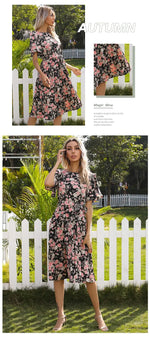 Robe Fleurie Mi-Longue Kaki - Vignette | Dame Fleur