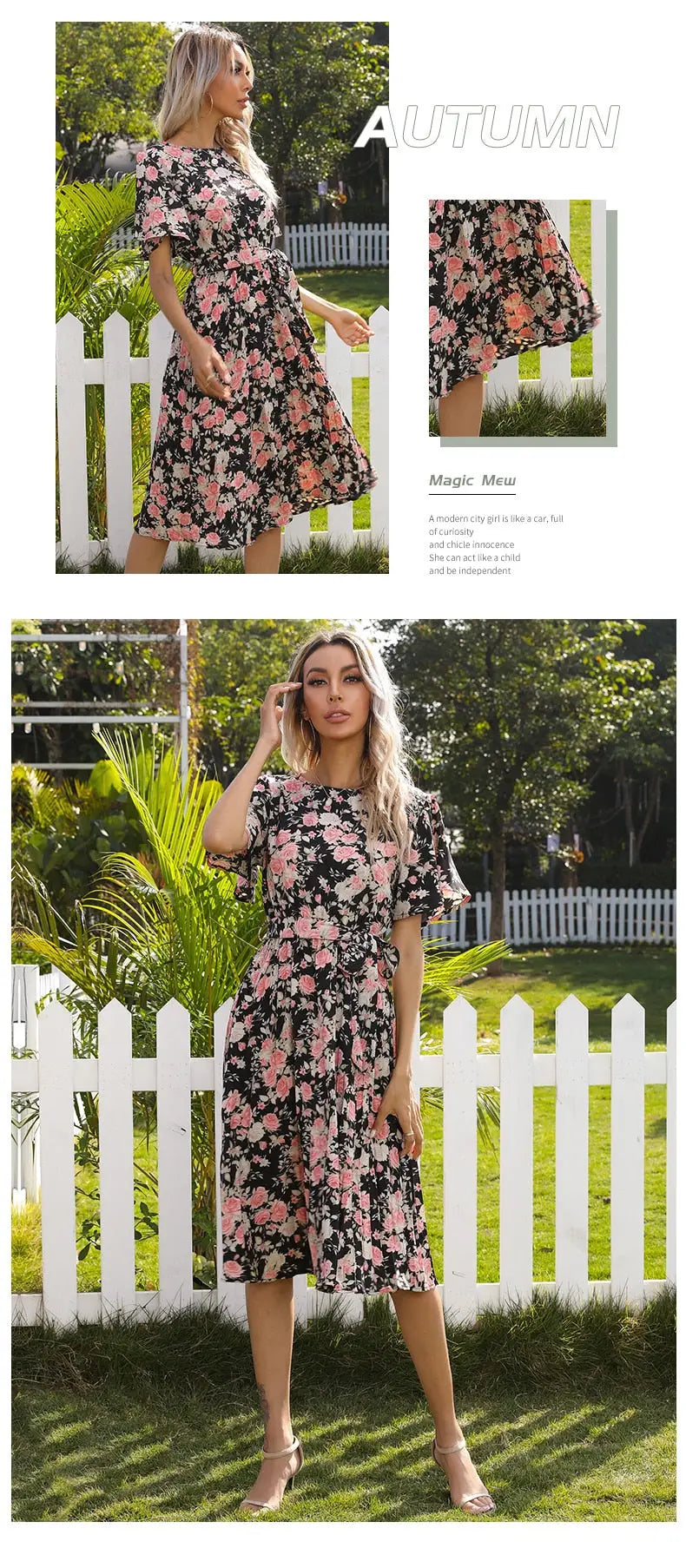 Robe Fleurie Mi-Longue Kaki | Dame Fleur