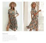 Robe Fleurie Mi-Longue Kaki - Vignette | Dame Fleur