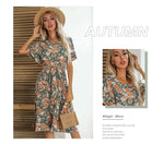 Robe Fleurie Mi-Longue Kaki - Vignette | Dame Fleur