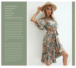 Robe Fleurie Mi-Longue Kaki - Vignette | Dame Fleur