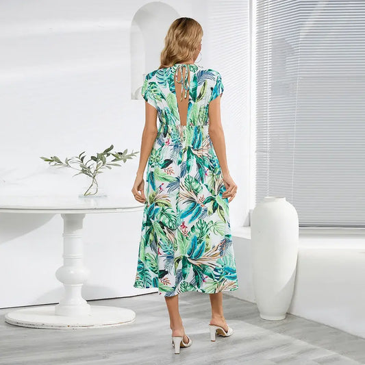 Robe Fleurie Mi-Longue Manche Chauve-Souris | Dame Fleur