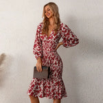 Robe Fleurie Mi-Longue Manches Bouffantes - Vignette | Dame Fleur