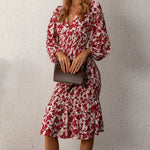 Robe Fleurie Mi-Longue Manches Bouffantes - Vignette | Dame Fleur