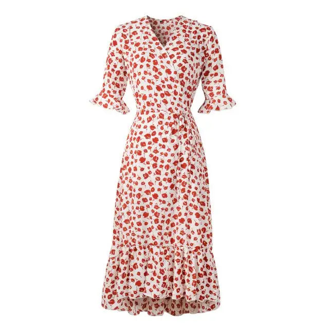 Robe Fleurie Mi-Longue Portefeuille | Dame Fleur