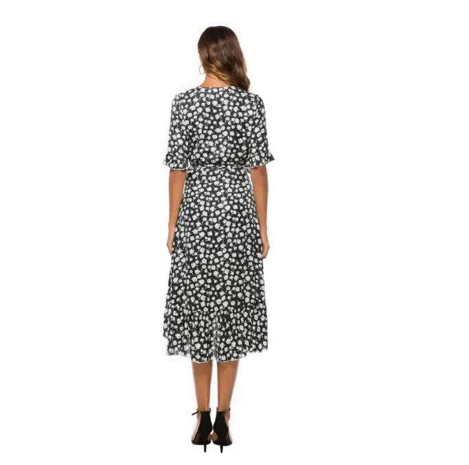 Robe Fleurie Mi-Longue Portefeuille | Dame Fleur
