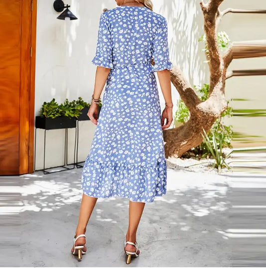 Robe Fleurie Mi-Longue Portefeuille | Dame Fleur