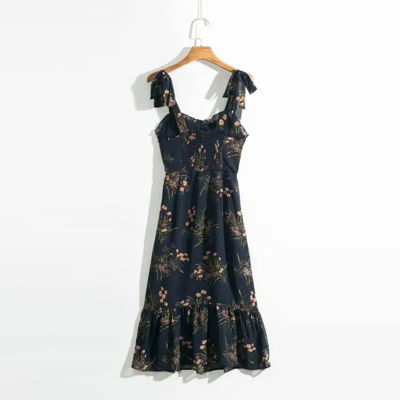 Robe Fleurie Noire à Bretelles | Dame Fleur