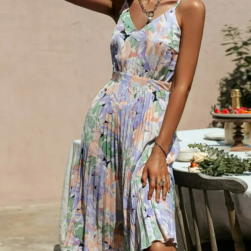 Robe Fleurie Plissée Satin | Dame Fleur