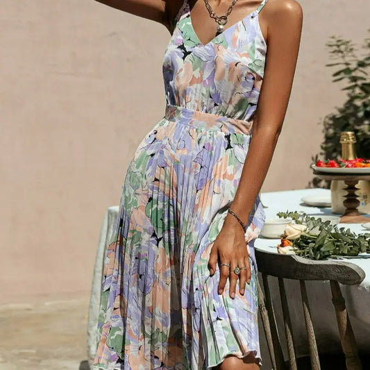 Robe Fleurie Plissée Satin | Dame Fleur