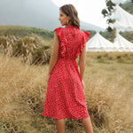 Robe Fleurie Rouge Mi-Longue - Vignette | Dame Fleur