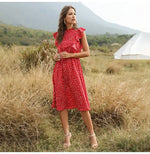 Robe Fleurie Rouge Mi-Longue - Vignette | Dame Fleur