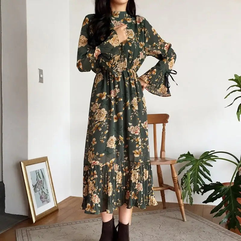 Robe Fleurie Vert Kaki | Dame Fleur