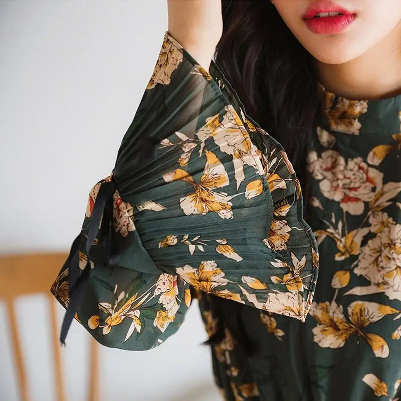 Robe Fleurie Vert Kaki | Dame Fleur