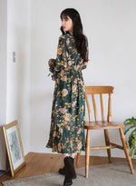 Robe Fleurie Vert Kaki - Vignette | Dame Fleur