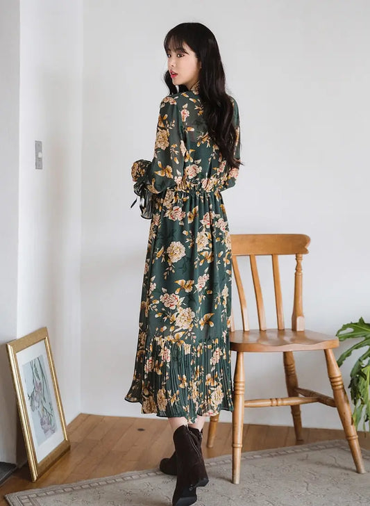 Robe Fleurie Vert Kaki | Dame Fleur