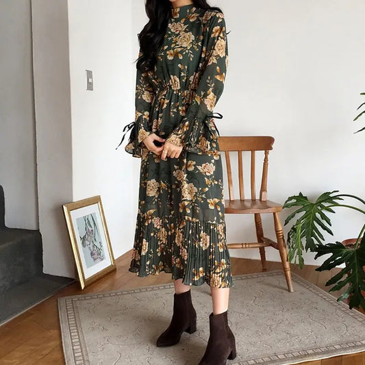 Robe Fleurie Vert Kaki | Dame Fleur