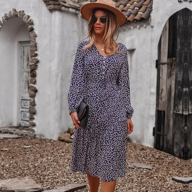 Robe Fluide Fleurie Mi-Longue | Dame Fleur
