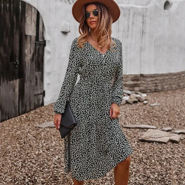 Robe Fluide Fleurie Mi-Longue | Dame Fleur