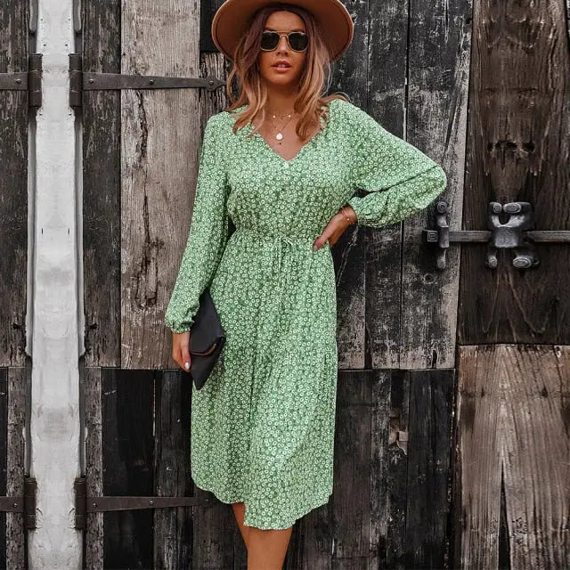 Robe Fluide Fleurie Mi-Longue | Dame Fleur