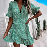 Robe Fluide Verte Fleurie - Vignette | Dame Fleur