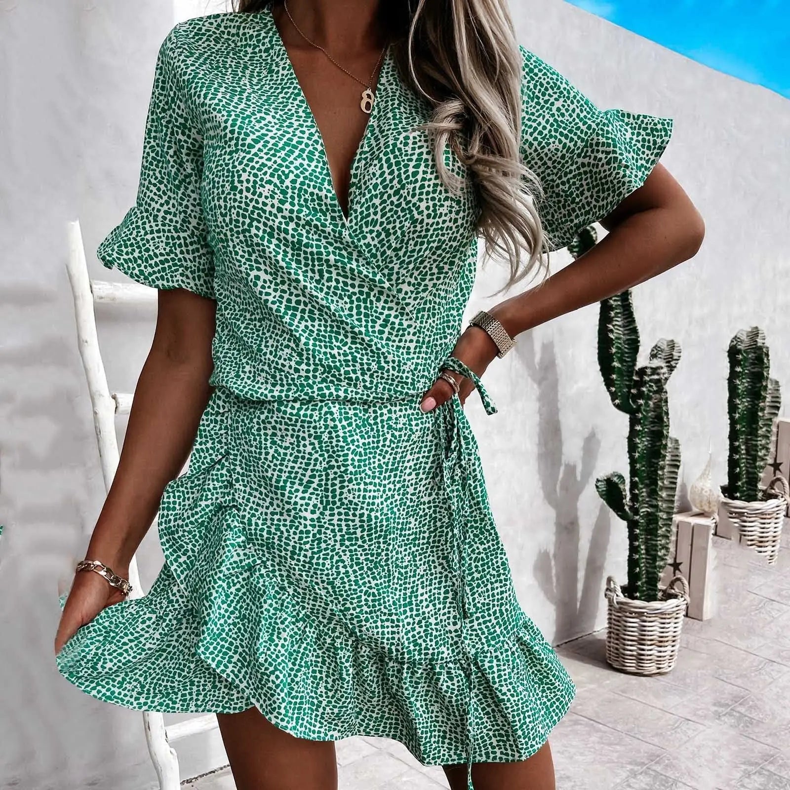 Robe Fluide Verte Fleurie | Dame Fleur