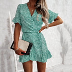 Robe Fluide Verte Fleurie - Vignette | Dame Fleur