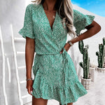 Robe Fluide Verte Fleurie - Vignette | Dame Fleur