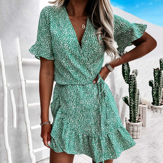 Robe Fluide Verte Fleurie | Dame Fleur