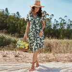 Robe Fluide Verte Fleurie Mi-Longue - Vignette | Dame Fleur