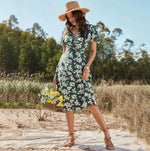Robe Fluide Verte Fleurie Mi-Longue - Vignette | Dame Fleur