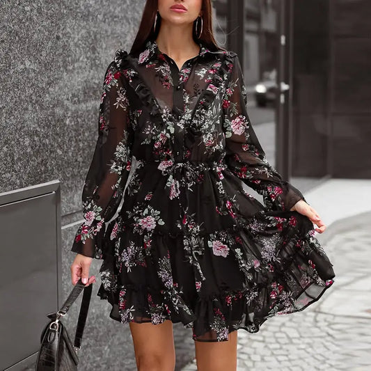 Robe Fond Noir avec Fleurs | Dame Fleur