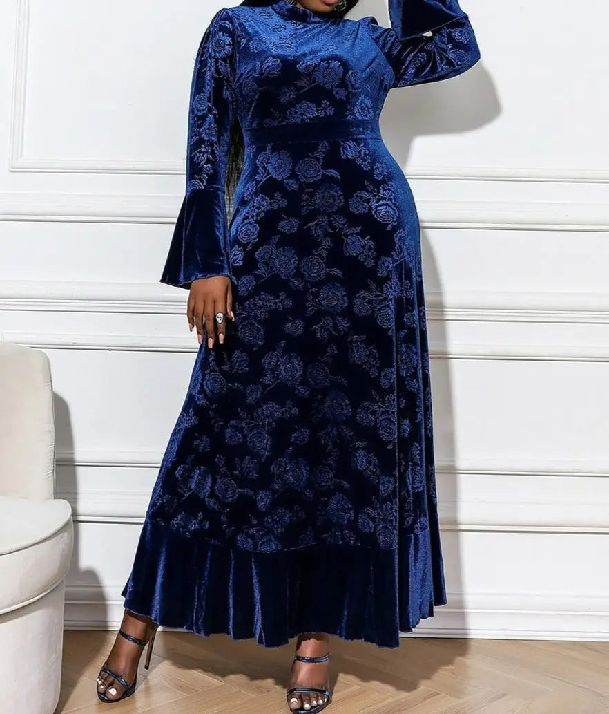 Robe Grande Taille Fleurie Bleue | Dame Fleur