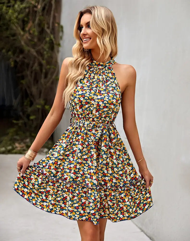 Robe Jaune Courte Fleurie | Dame Fleur