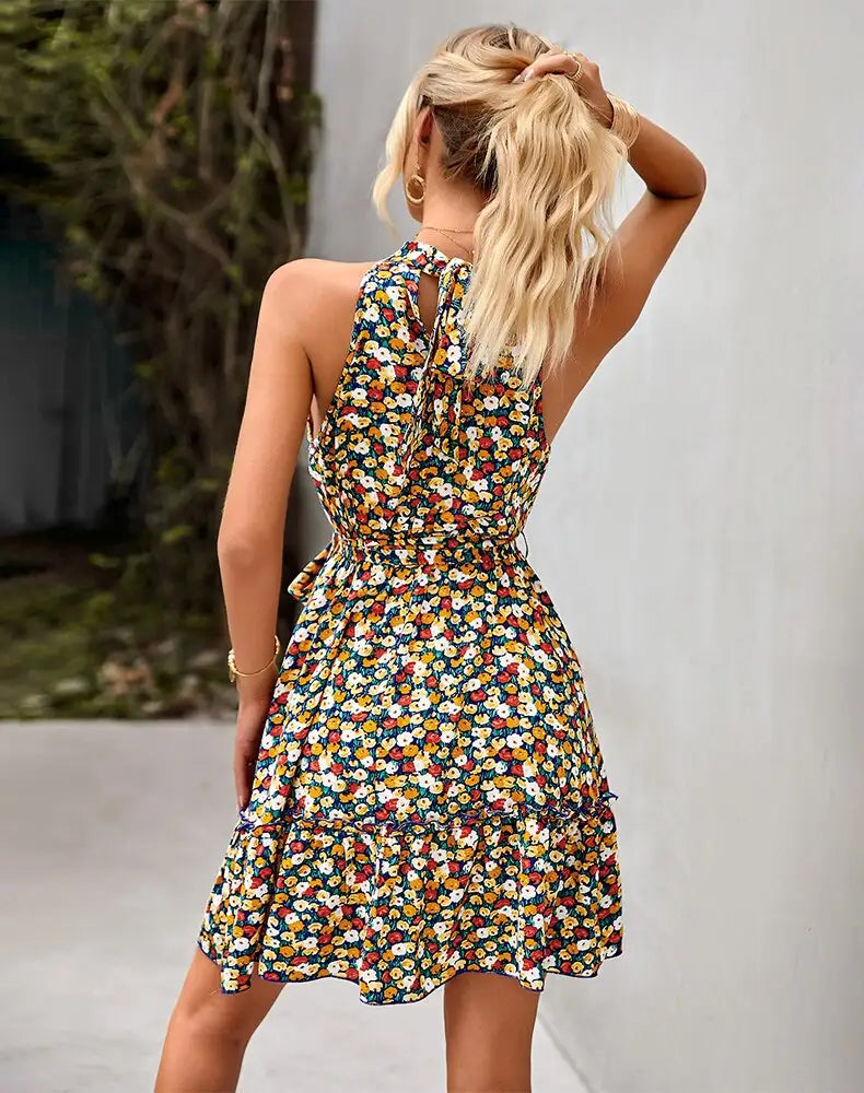 Robe Jaune Courte Fleurie | Dame Fleur