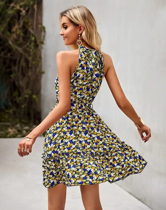 Robe Jaune Courte Fleurie | Dame Fleur